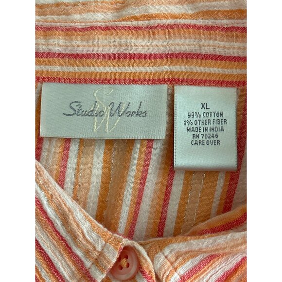 Studio Works Striped Button-Up Shirt Cotton Blend Orange & Pink, Size XL - Picture 4 of 7